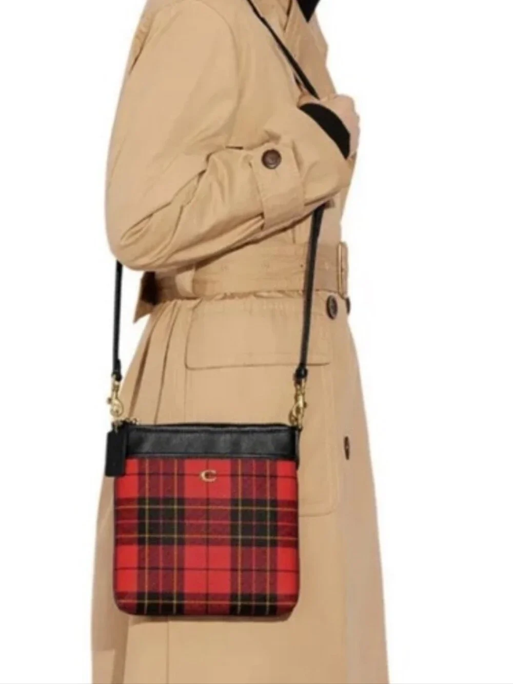 Coach Red Plaid Leather Small Shoulder Bag - Picture 3 of 15